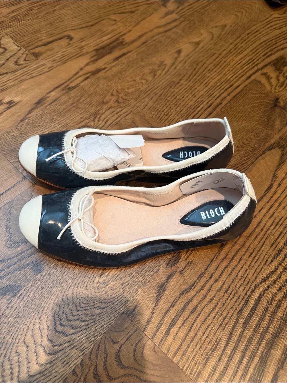 Bloch navy Patent Ballet Flats with Cream Cap Toe